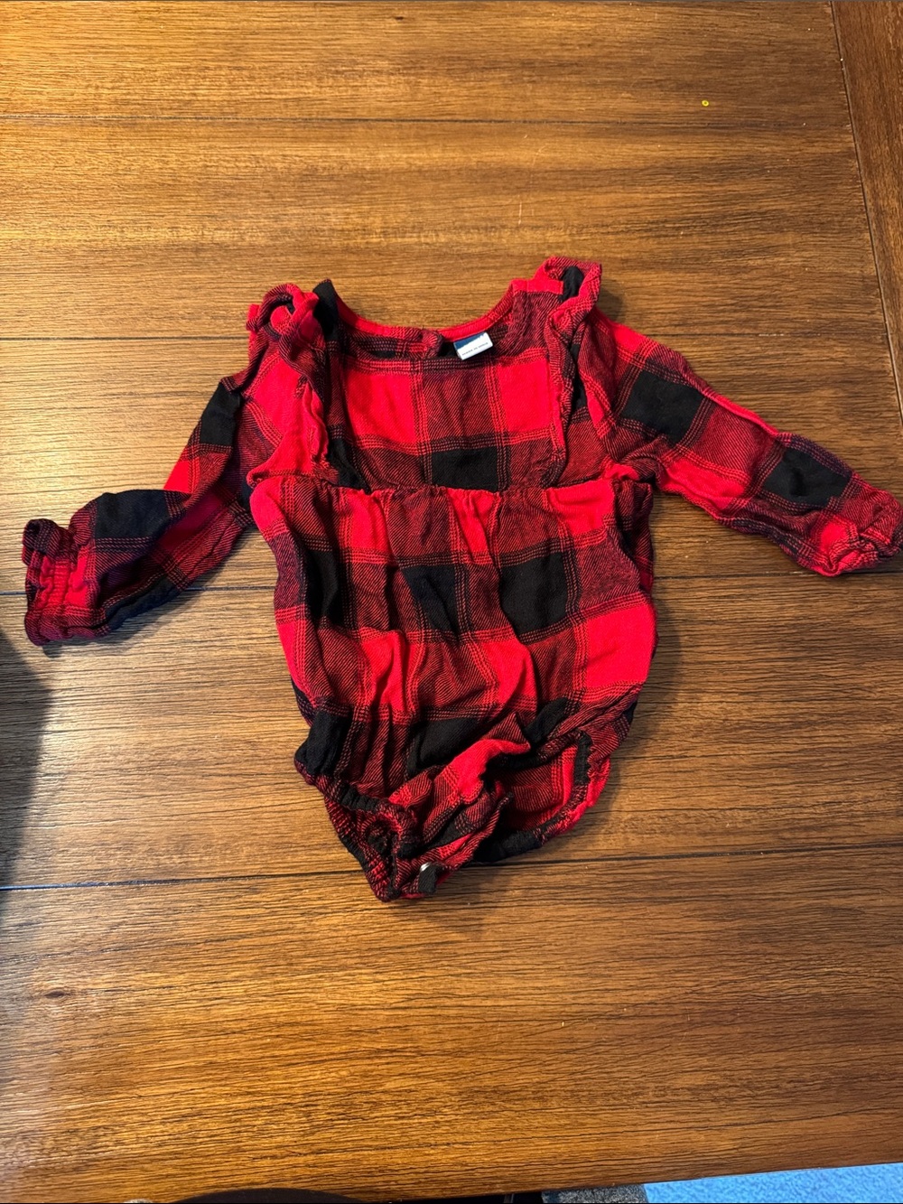 Old Navy Red and Black Plaid Baby onesie